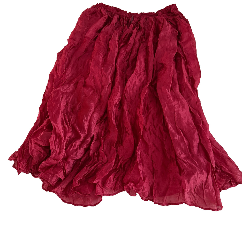 Vintage Just Class Womens Small Burgundy Crinkle Broomstick Skirt Boho India